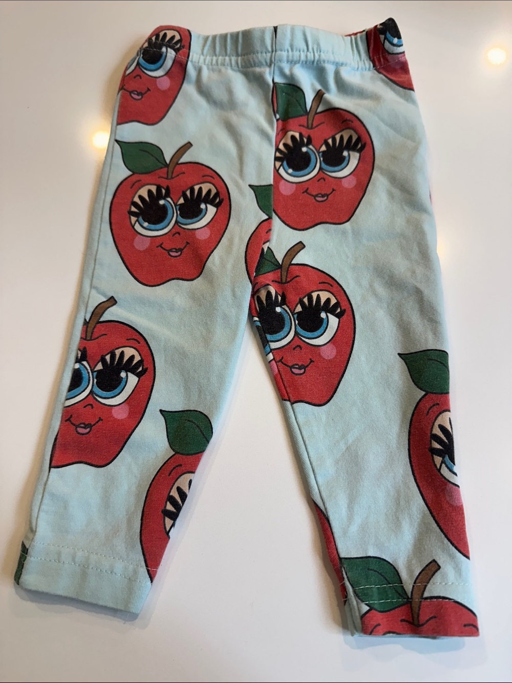 Hugo Loves Tiki Apple‎ Print Leggings Light Blue Infant 0-3 Months Pants